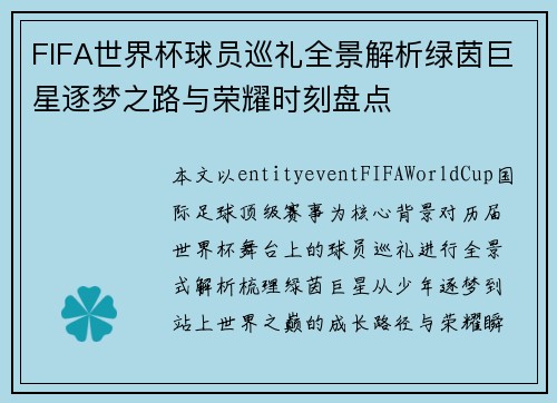 FIFA世界杯球员巡礼全景解析绿茵巨星逐梦之路与荣耀时刻盘点